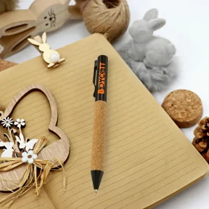 Eco-friendly Metal Pens Black with Cork Barrel and Black Ink - Image 2