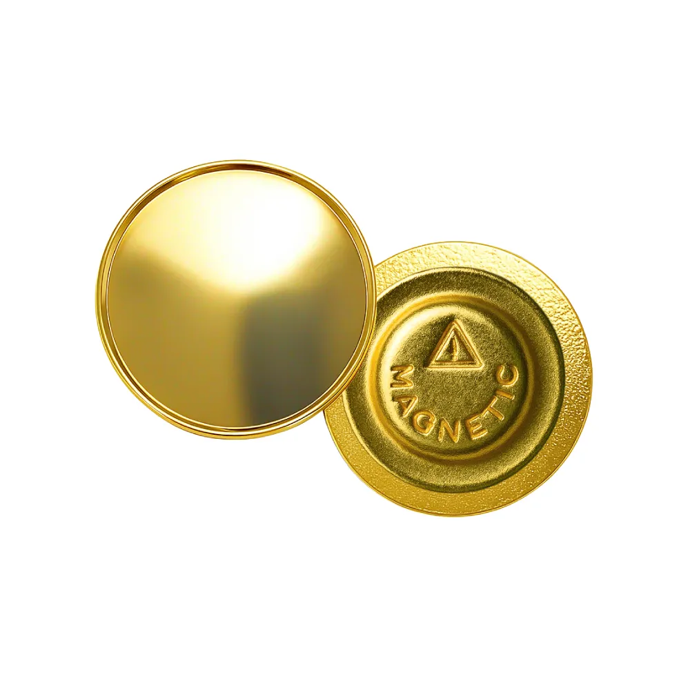largest Promotional Gifts Company in UAE 15 Gold Round Metal Badges with Magnet 2115 Front and Back