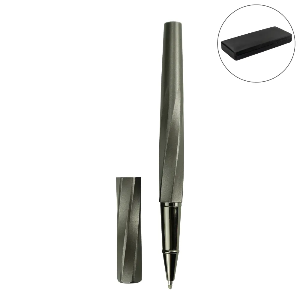largest Promotional Gifts Company in UAE 12 Rollerball Pens Swirl Design in Gunmetal Finish with PU Leather Box PN62 Blank