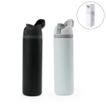 SS Bottles with Straw & Push Button Lid - Double-Wall Vacuum, 1Liter