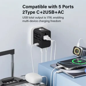 Universal Travel Adaptors, 17W, 2Type C+2USB+AC Port - Image 2
