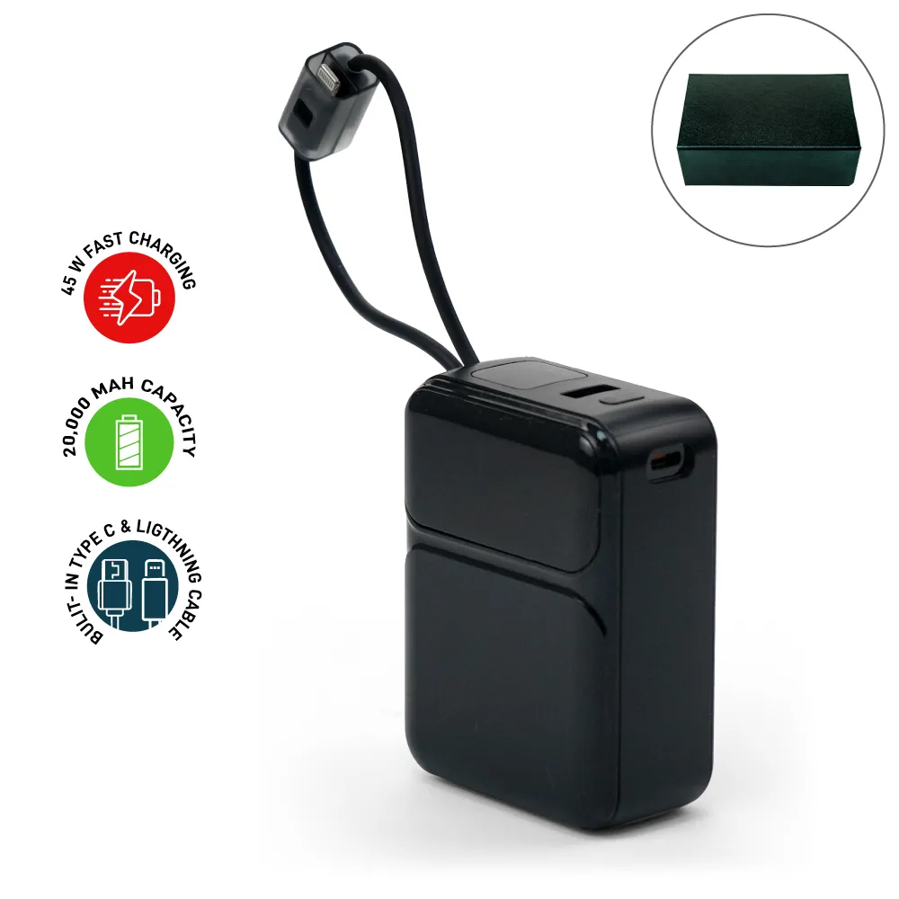 Powerbank with Built in Type C and Lightning Cables PB 20K Blank
