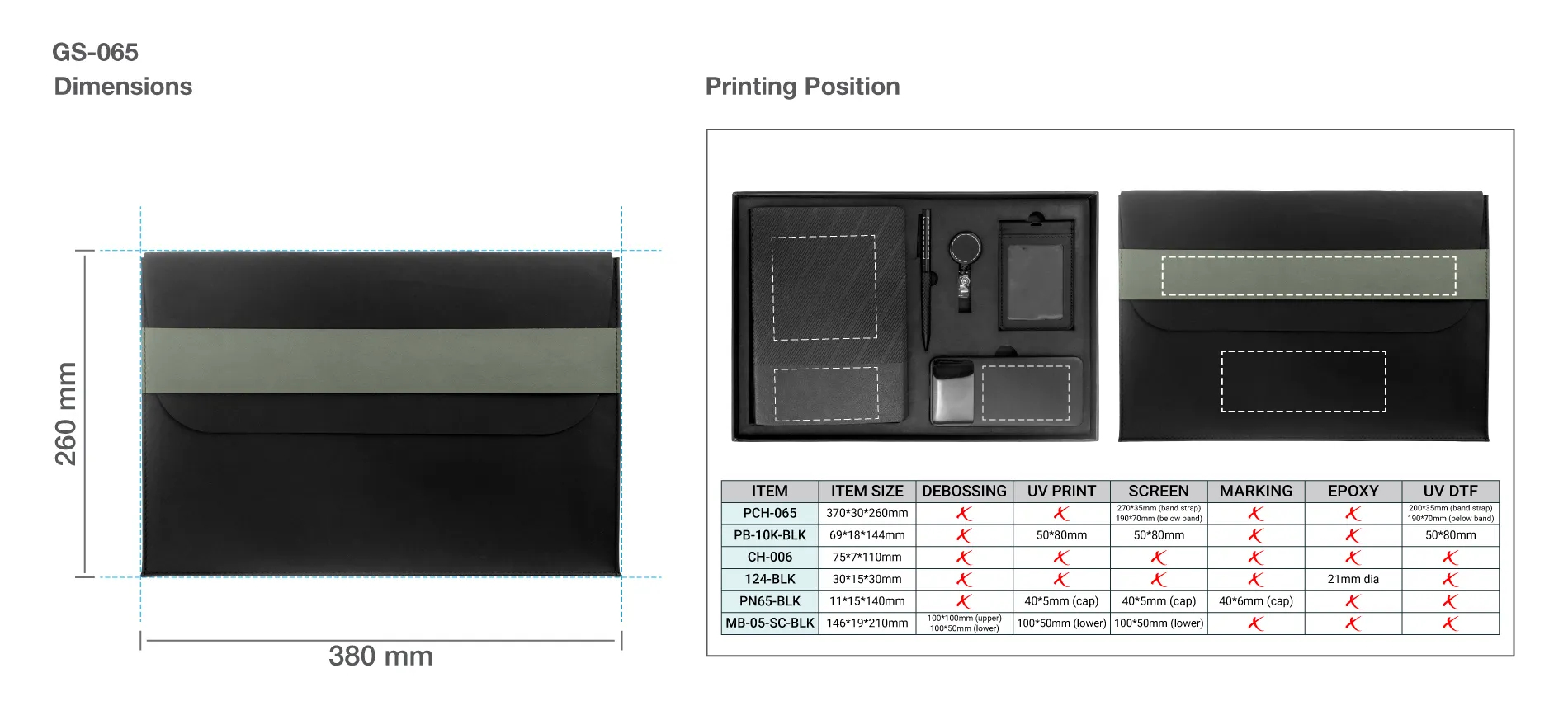 Premium Office Gift Sets in Black Sleeve Pouch GS 065 Printing Details