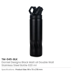 Stainless Steel Water Bottles in Black Matte, Double Wall, 620ml - Image 8
