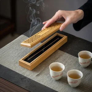 Wooden Incense Burner Holder with Drawer Includes 10 Pcs Oud Sticks - Image 3