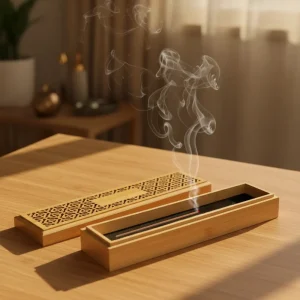 Wooden Incense Burner Holder with Drawer Includes 10 Pcs Oud Sticks - Image 4