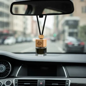 Hanging Car Diffuser Bottle with Bamboo Lid – Black Ice Fragrance - Image 2