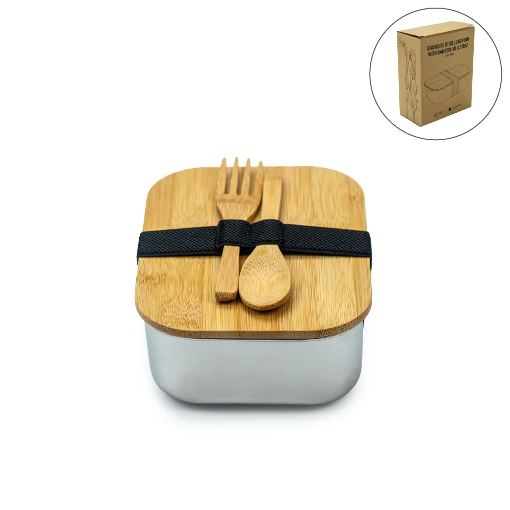 Stainless Steel Lunch Box with Bamboo Lid LUN SSB Blanl