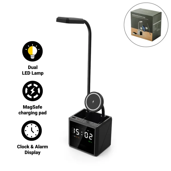Multifunctional Desk Lamp with Wireless Charger and Clock
