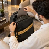 Backpack in PU Leather with Arabic Traditional Gold Bisht Design - Image 3