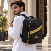 Backpack in PU Leather with Arabic Traditional Gold Bisht Design - Image 2