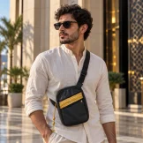 Crossbody Bag in PU Leather with Arabic Traditional Gold Bisht Design - Image 3