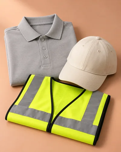 Promotional apparel: polo shirt, cap and safety vest