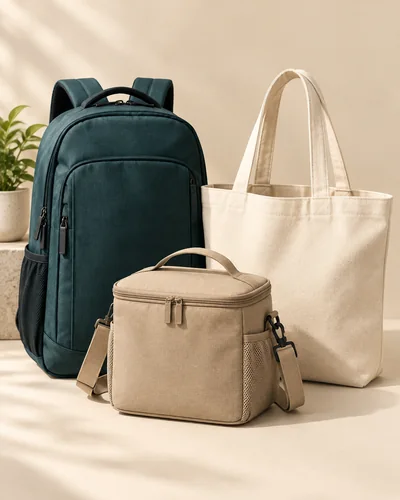 Promotional bags: backpack, cotton tote and cooler bag